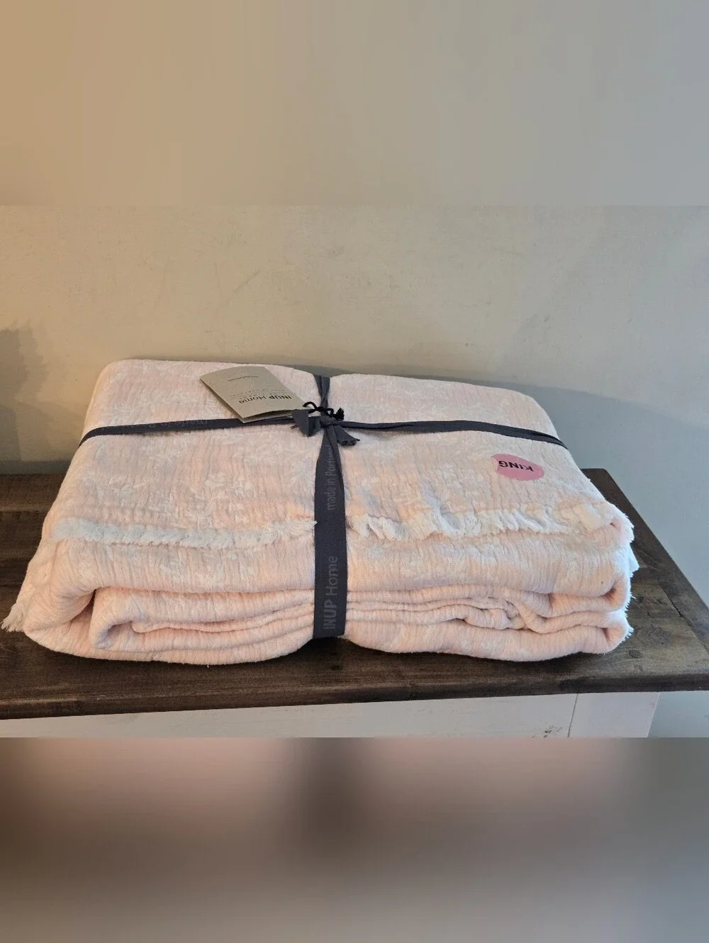 INUP Home 100% Washed Cotton King Coverlet Pink Made In Portugal